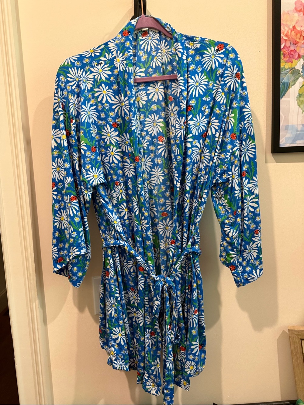 Blue Floral Daisy Robe with Belt New L/XL